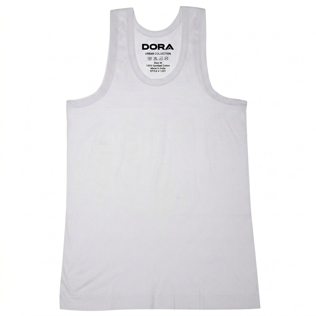 DORA Mens Cotton Trend Vest | White | Pack of 5 | Round Neck Vest | Men's Sleeveless Vest | Combed Cotton | with Extended Length for Easy Tuck