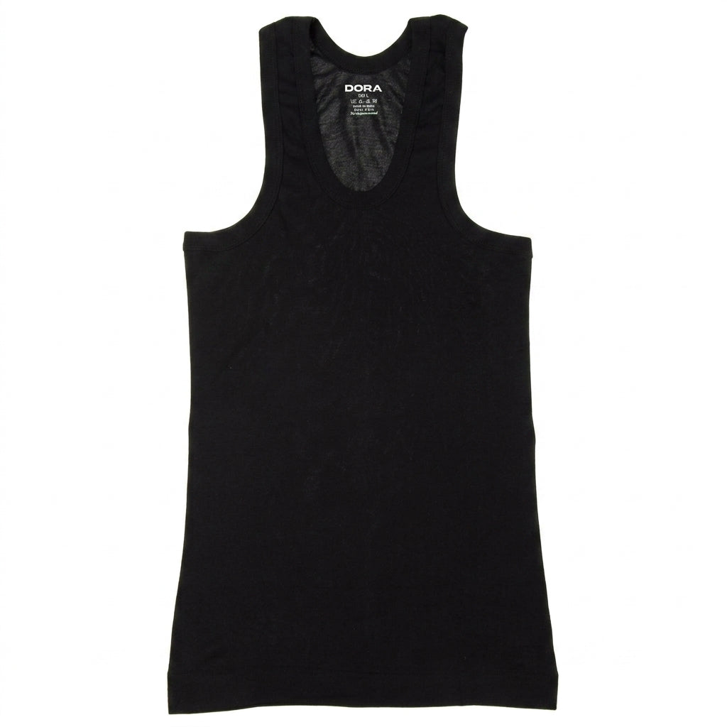 DORA Mens Cotton Rib Vest (Pack of 5)  | 100% Cotton Sleeveless Innerwear Baniyan | 1x1 Rib Fabric | Round Neck Fitted Vest | High Armhole Design | Breathable and Comfortable Black