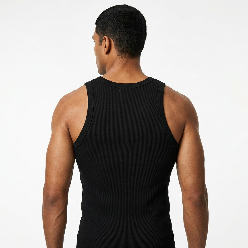 DORA Men's Cotton Active Derby Vest  (Pack of 5) 100% Cotton 2x2 Rib Fabric | Tubular Seamless Design | Heavy GSM Expandable Innerwear | Soft Durable Everyday Comfort Fit Black