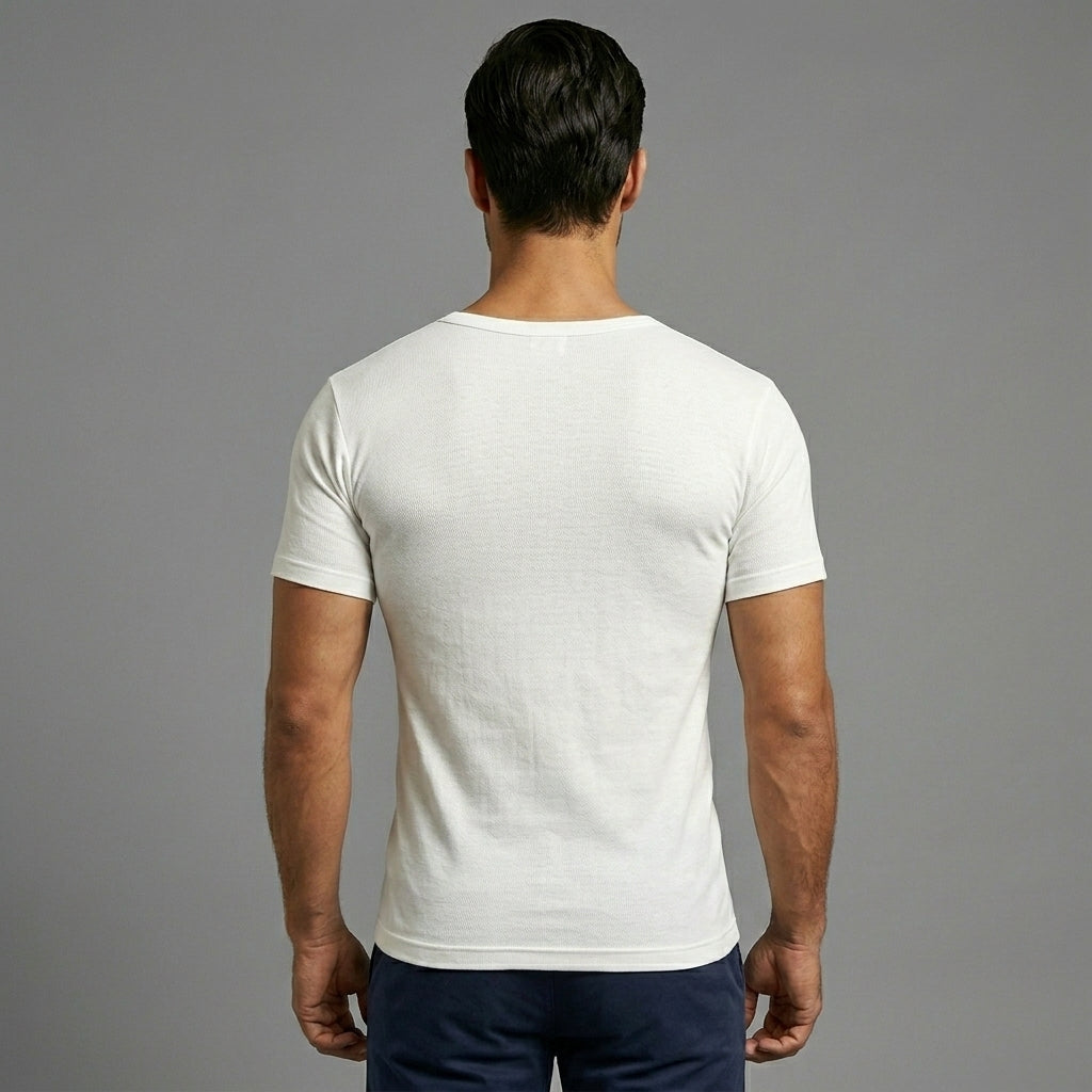 DORA Mens Cotton Trend Half Sleeves Vest | Vest for Men | T Shirt Style Baniyan | Combed Cotton | Round Neck | White | Pack of 5