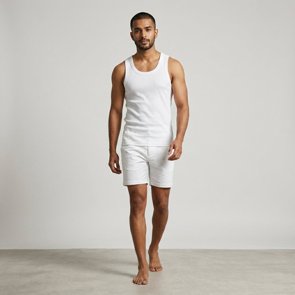 DORA Men's Cotton Active Derby Vest  (Pack of 5) 100% Cotton 2x2 Rib Fabric | Tubular Seamless Design | Heavy GSM Expandable Innerwear | Soft Durable Everyday Comfort Fit White