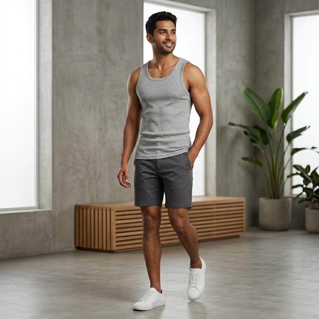DORA Men's Cotton Ribco Tank Top Style 1607 (Pack of 5) Greymelange