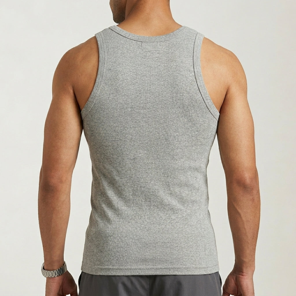 DORA Mens Cotton Rib Vest (Pack of 5)  | 100% Cotton Sleeveless Innerwear Baniyan | 1x1 Rib Fabric | Round Neck Fitted Vest | High Armhole Design | Breathable and Comfortable Greymelange