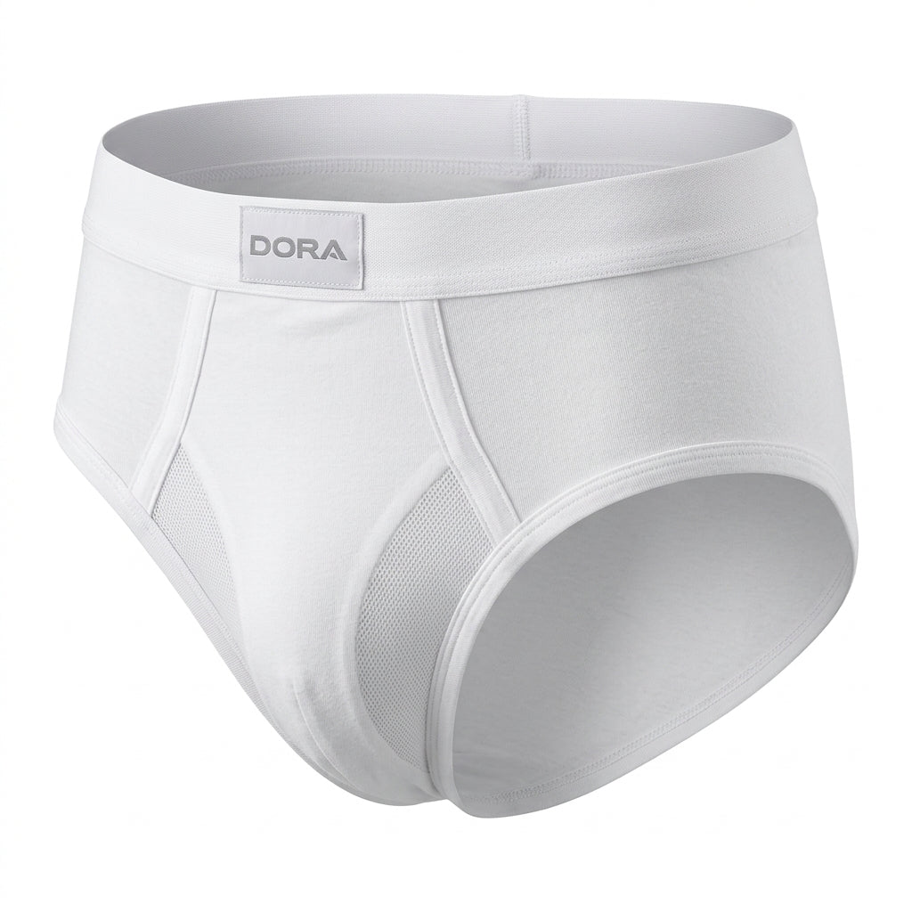 DORA Men's Cotton Lycra Waistband Briefs (Pack of 5) 100% Cotton Single Rib Fabric | High Rise Full Coverage Fit | Heavy GSM Durable Innerwear | Sweat Absorbent | Shape Retention | White
