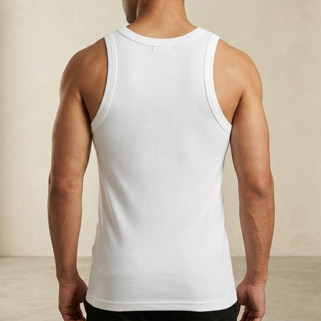 DORA Mens Cotton Rib Vest (Pack of 5)  | 100% Cotton Sleeveless Innerwear Baniyan | 1x1 Rib Fabric | Round Neck Fitted Vest | High Armhole Design | Breathable and Comfortable White