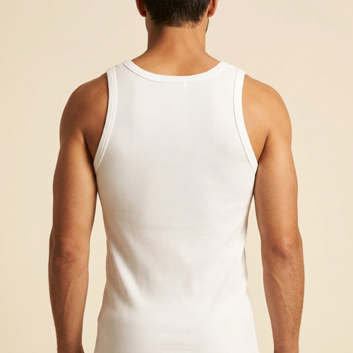 DORA Men's Cotton Active Derby Vest  (Pack of 5) 100% Cotton 2x2 Rib Fabric | Tubular Seamless Design | Heavy GSM Expandable Innerwear | Soft Durable Everyday Comfort Fit White
