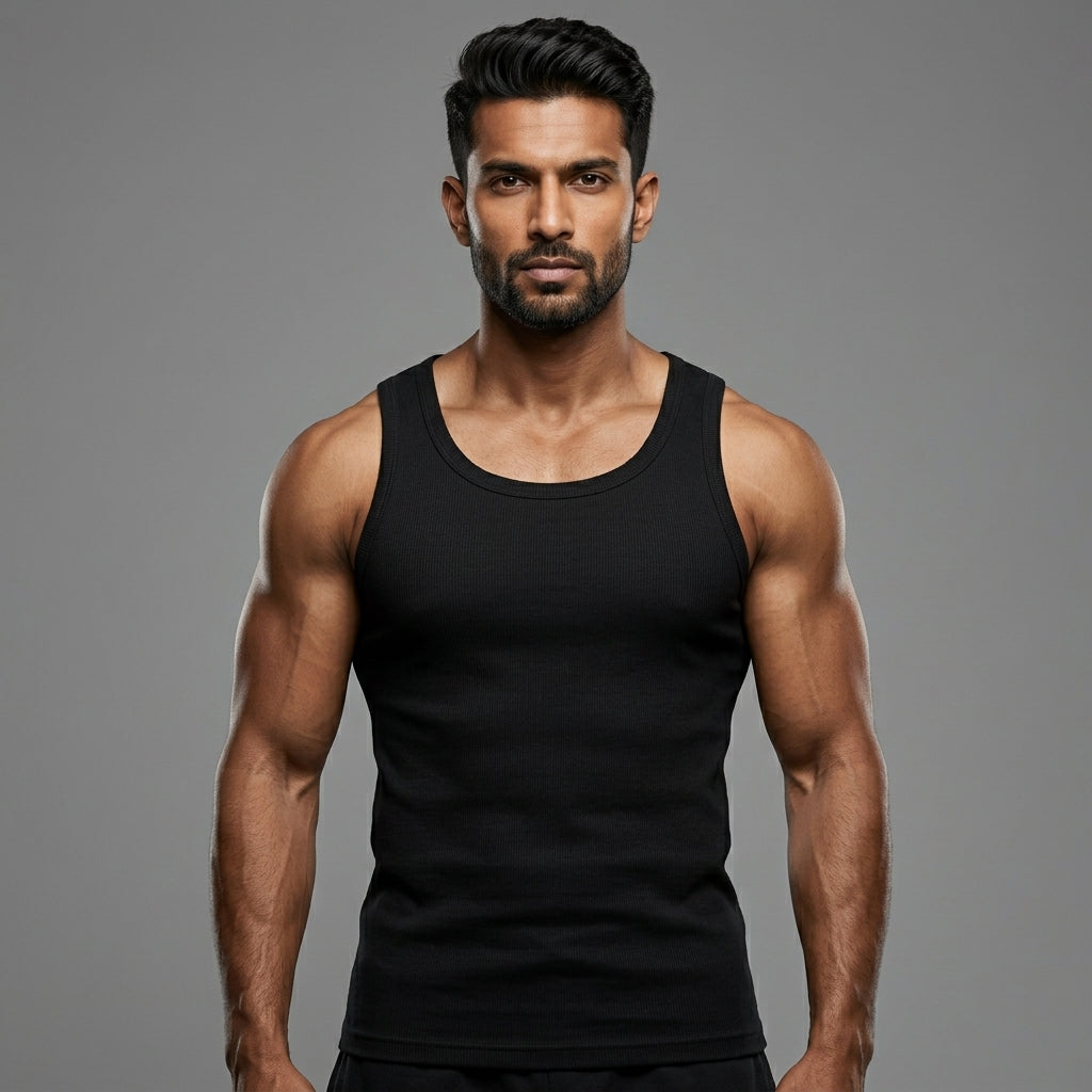 DORA Men's Cotton Ribco Tank Top Style 1607 (Pack of 5) Black