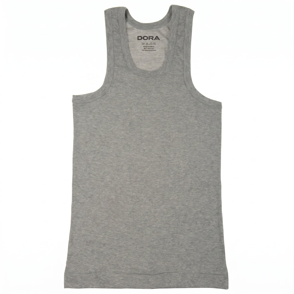 DORA Mens Cotton Rib Vest (Pack of 5)  | 100% Cotton Sleeveless Innerwear Baniyan | 1x1 Rib Fabric | Round Neck Fitted Vest | High Armhole Design | Breathable and Comfortable Greymelange