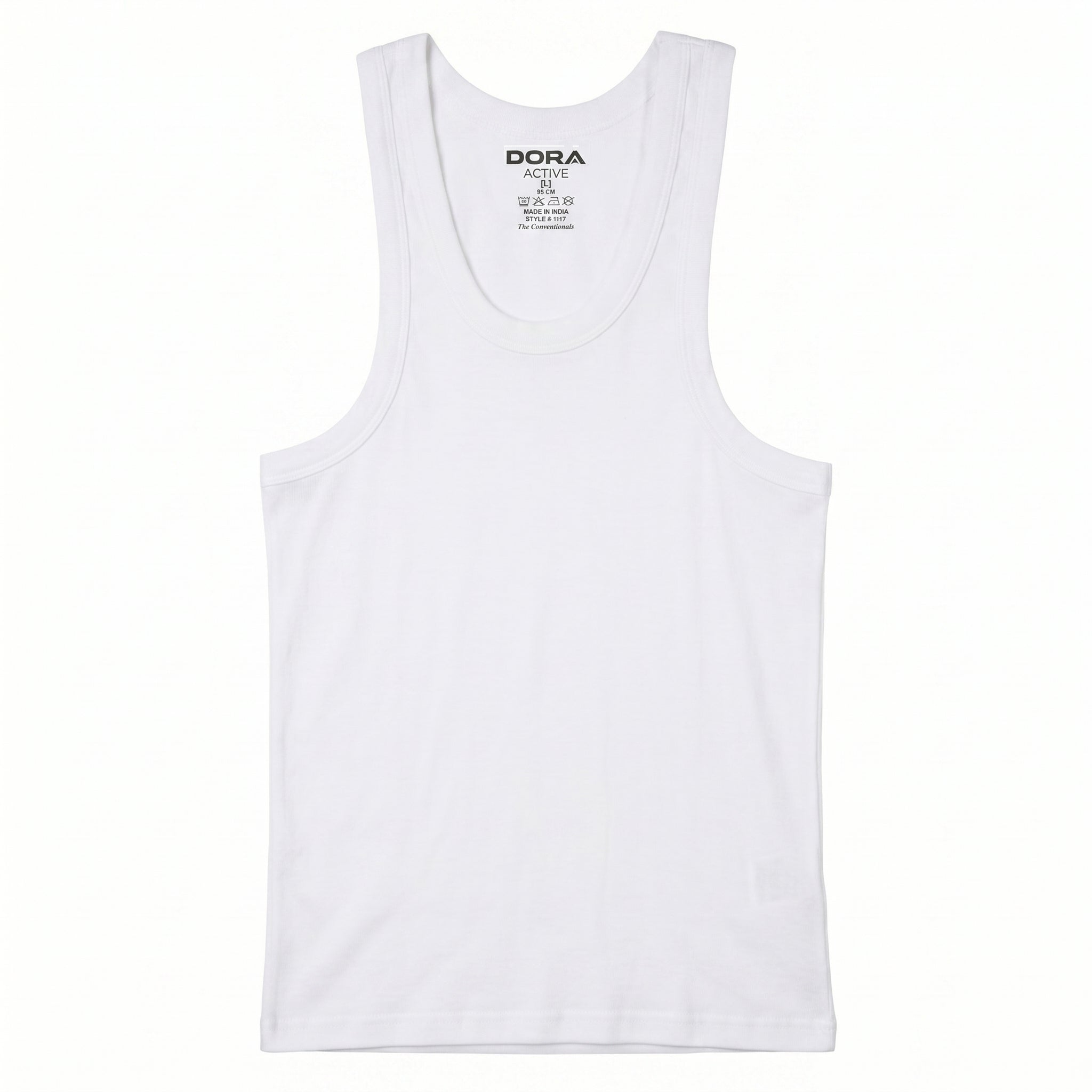 DORA Mens Cotton Rib Vest (Pack of 5)  | 100% Cotton Sleeveless Innerwear Baniyan | 1x1 Rib Fabric | Round Neck Fitted Vest | High Armhole Design | Breathable and Comfortable White