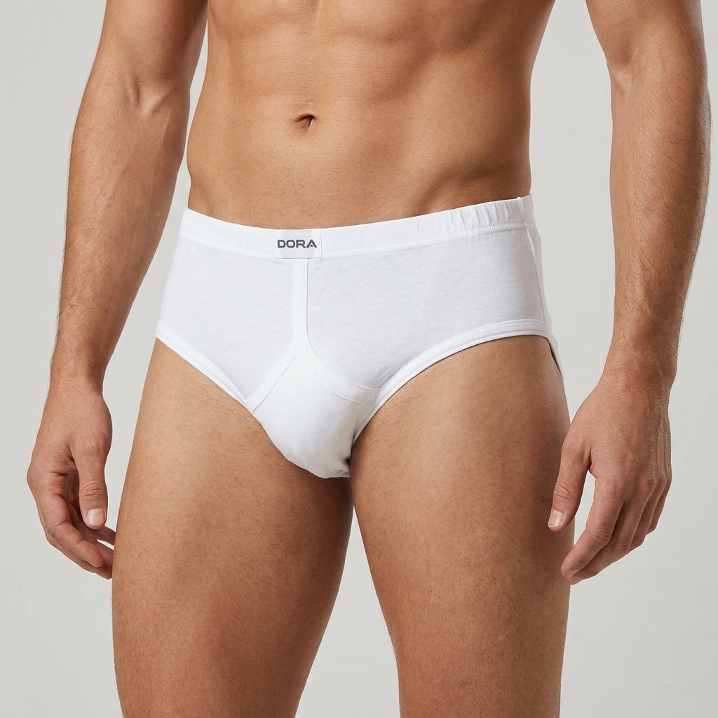 DORA Men's Cotton Briefs (Pack of 5) High Rise Full Coverage Innerwear | Soft Cotton Fabric | Concealed Elastic Waistband | Durable Shape Retention | Comfortable White