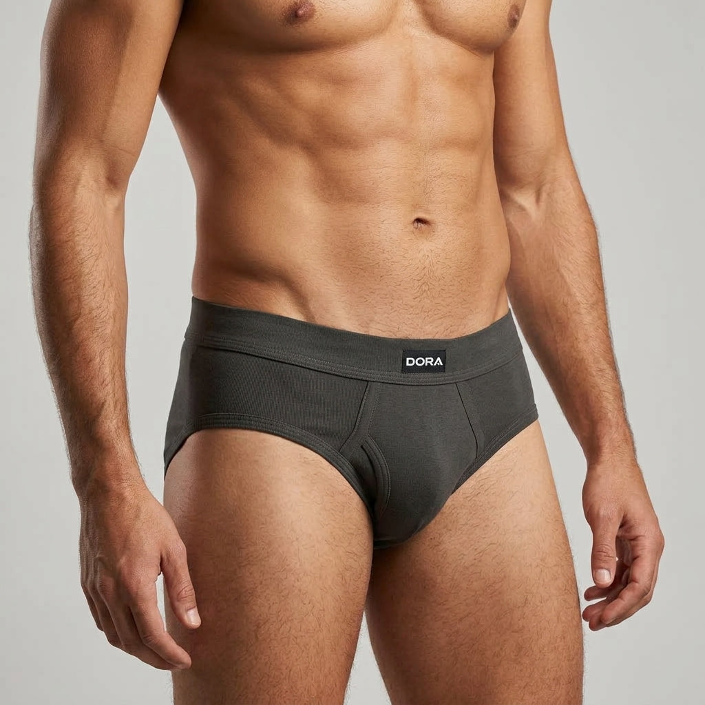 DORA Men's Cotton Lycra Waistband Briefs (Pack of 5) 100% Cotton Single Rib Fabric | High Rise Full Coverage Fit | Heavy GSM Durable Innerwear | Sweat Absorbent | Shape Retention | Assorted Colors