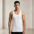 DORA Mens Cotton Rib Vest (Pack of 5)  | 100% Cotton Sleeveless Innerwear Baniyan | 1x1 Rib Fabric | Round Neck Fitted Vest | High Armhole Design | Breathable and Comfortable White